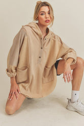 Aemi+Co Slit Half Snap Oversize Hoodie - Trendy, Comfortable Cotton Blend